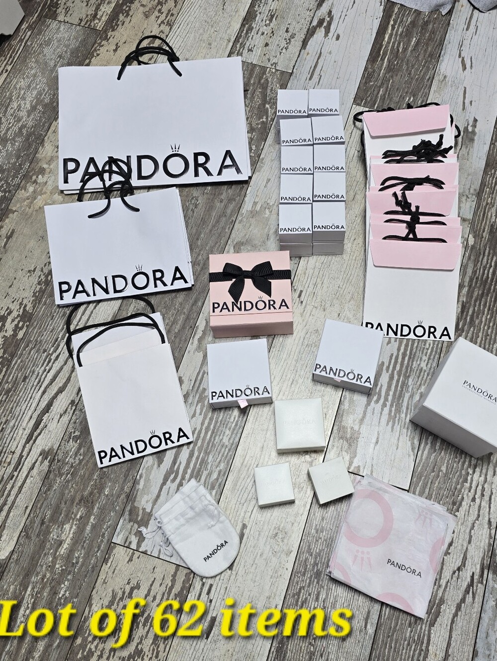 Lot of 62 Pandora EMPTY Bags Boxes & Pouches